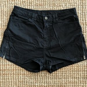 High Waisted Black Denim Shorts